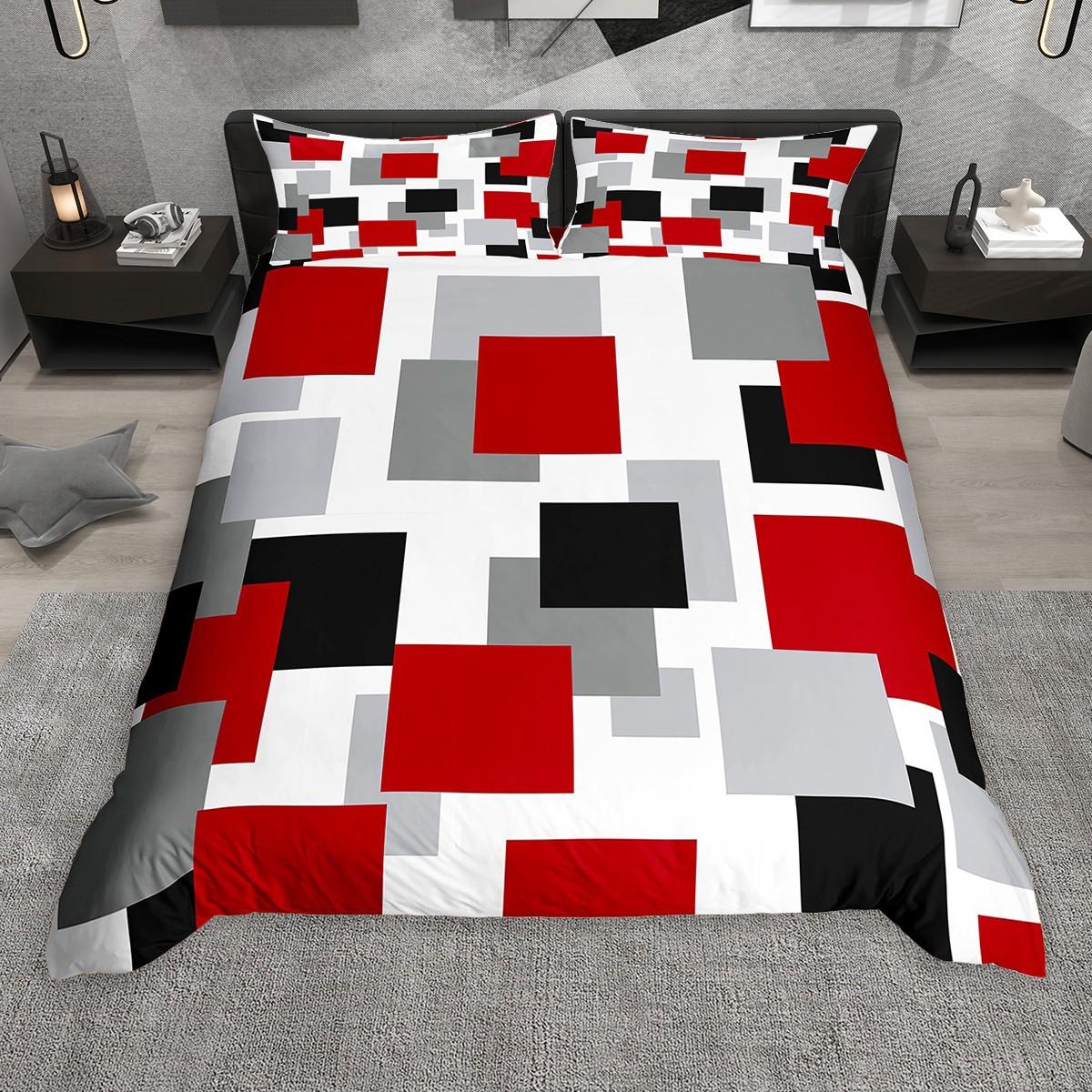 

Homewish Geometric Checkered Duvet Cover Set, Abstract Plaid Bedding Set, Minimalist Simple Art Comforter Cover Set UK K 230x220cm 3pcs&set