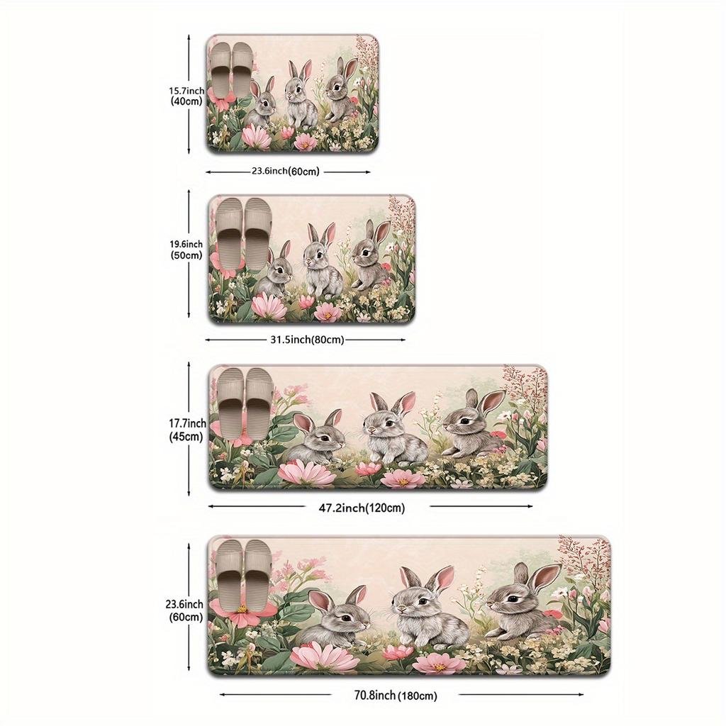 1 Τεμάχιο Κουζινάκια Αντι-Κόπωσης, με Εκτύπωση Λαγούς και Λουλούδια, Αδιάβροχο, Αντιολισθητικό, Πάχος με Μαξιλαράκι, Κουζινάκι Βαριάς Χρήσης Άνεσης για Όρθια Στάση για Κουζίνα