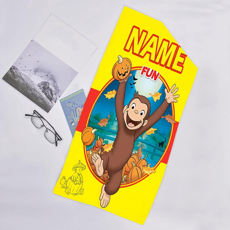 1pc Curious George3 Beach Towel with Custom Name, Beach/Swimming/Bath/Picnic/Camping Towel, Suitable for Seaside Beaches