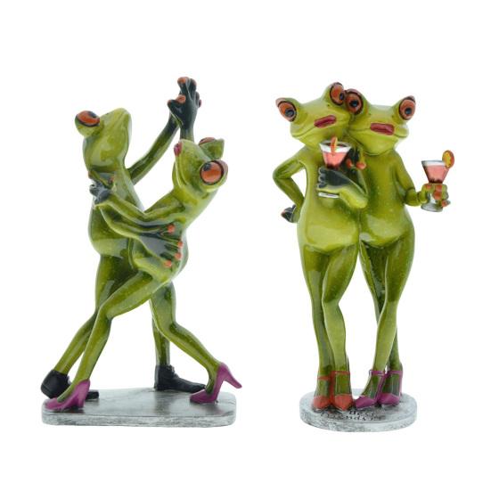 Waltzing Couple Frog Figurine Dancing Drinking Frog Statue Resin Animal Sculpture Home Office Indoor