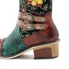 Johnature Handmade Color Printing Splice Flower Belt Buckle Comfortable Thick Heel Women Mid-calf Boots