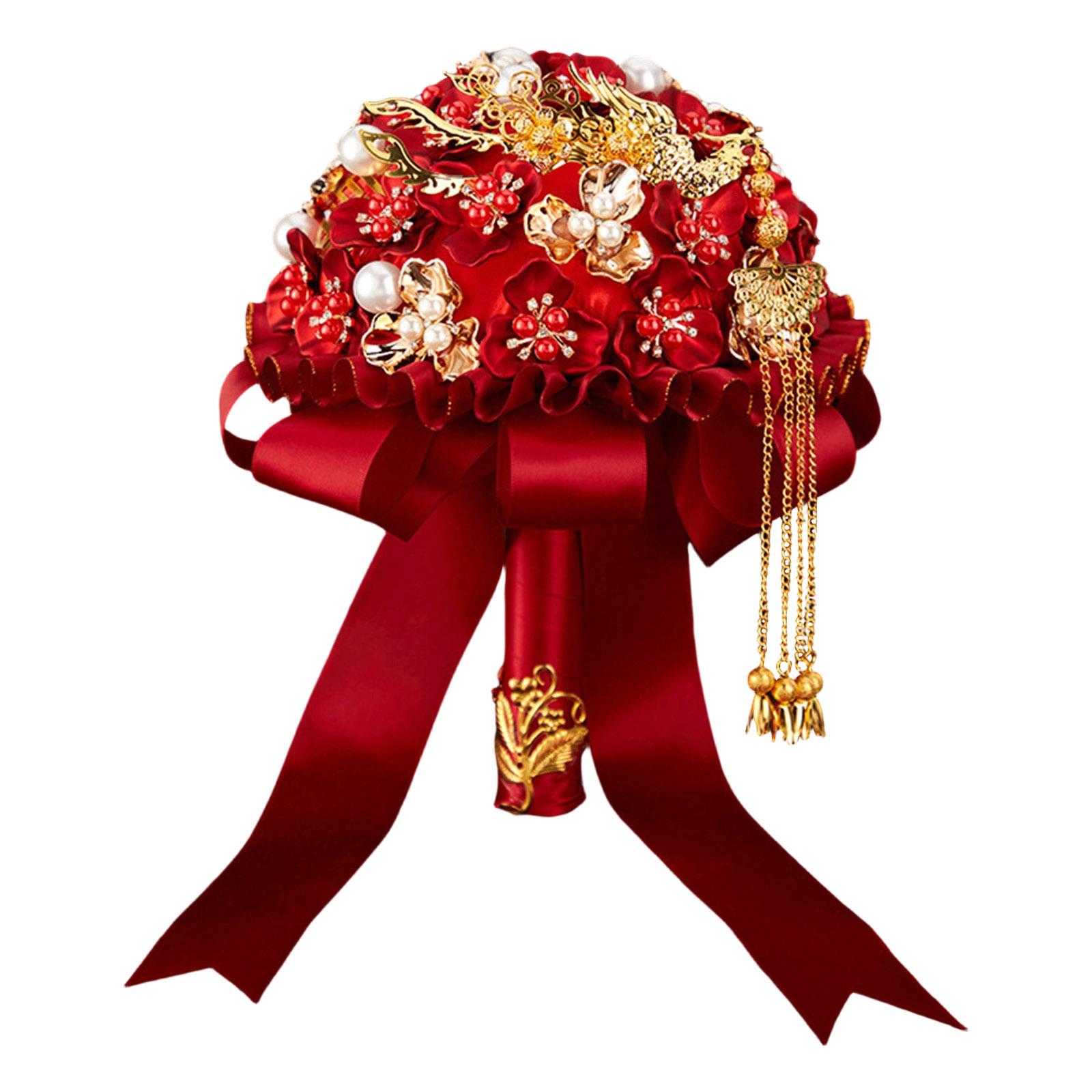 Premium Artificial Wedding Bouquets Chinese Themed Designs Portable Bride Flower Holders For Photography