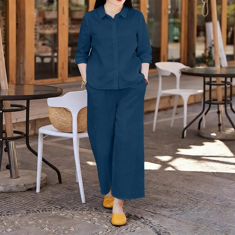 

ZANZEA Women 3/4 Sleeve Blouse and Pants Casual Two Piece Suit Set 5XL темно-синього кольору