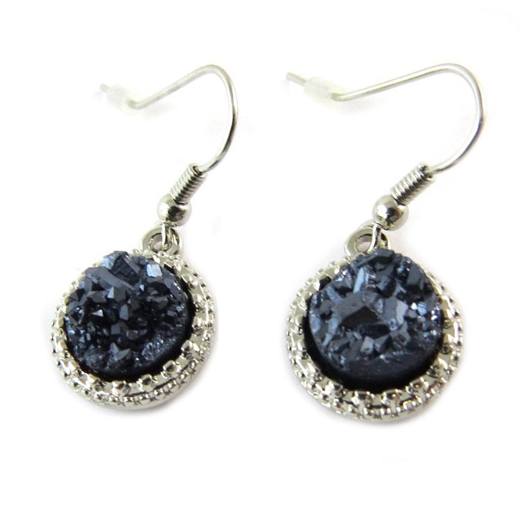 Les Trésors De Lily [P0101] - Silver Gray 'Mineralia' Designer Earrings