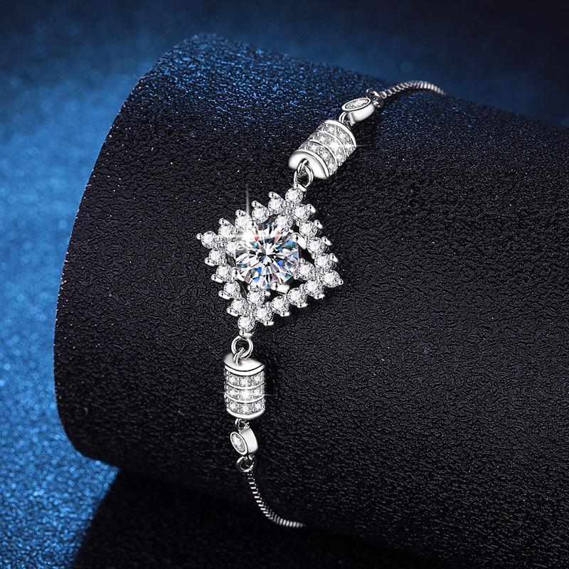 925 Sterling Silver Bracelet Moissanite Jewelry Square Bag Premium 1 Carat Moissanite Bracelet Adjustable