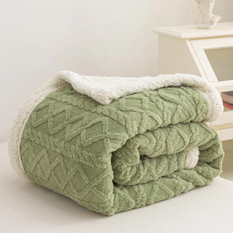 Jacquard Flannel Wool Nap Sofa Blanket Warm Breathable Sofa Blanket for Office Home Travel Soft Warm Blanket with Heat Retention