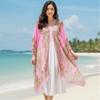 Breathable Big Printed Flower Shawl with Buckle Seaside Vacation Cloak  Women