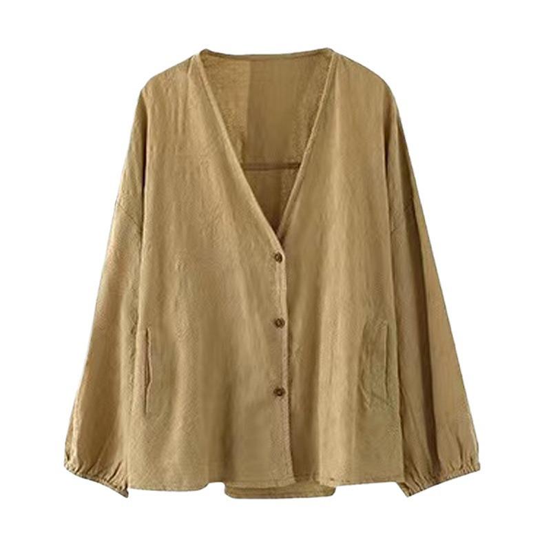 Spring/Summer Cotton Linen Jacquard Cardigan - Loose, Slim, Bat Sleeve, Sun Protection Long Sleeve Shirt