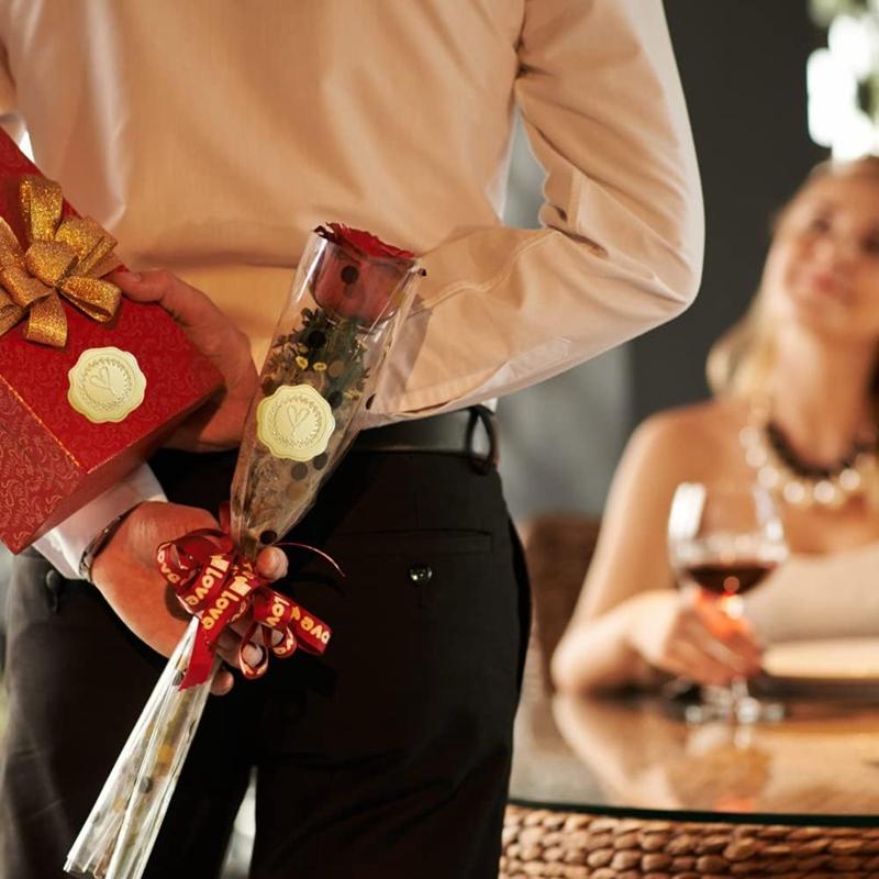 100-200ks Gold Embossed Heart Samolepky Obálka Pečeť Vosk Vypadající štítky Svatební Pozvánka Vánoční dárek Dekorace