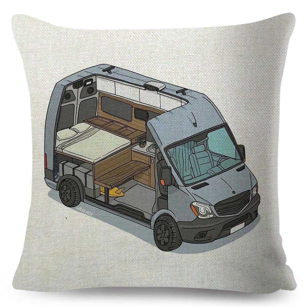 Van Life Pillow Case Decor Cartoon Camper House Travel Car Cushion Cover for Sofa Home Children Room Vanlife Pillowcase 45x45cm