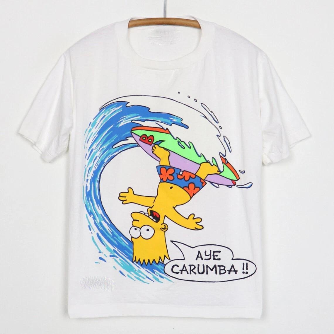 Vtg 1989 The Simpsons Bart Simpson Aye Carumba Cotton White S-5XL Shirt TR014 L