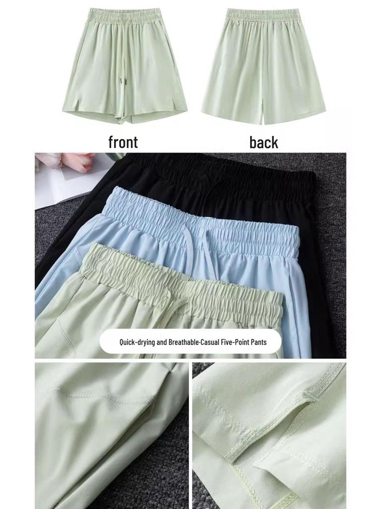 Women's Summer 2025 Fashion Quick-Dry Yoga Set: Loose Five-Point Pants & Short Sleeve Top