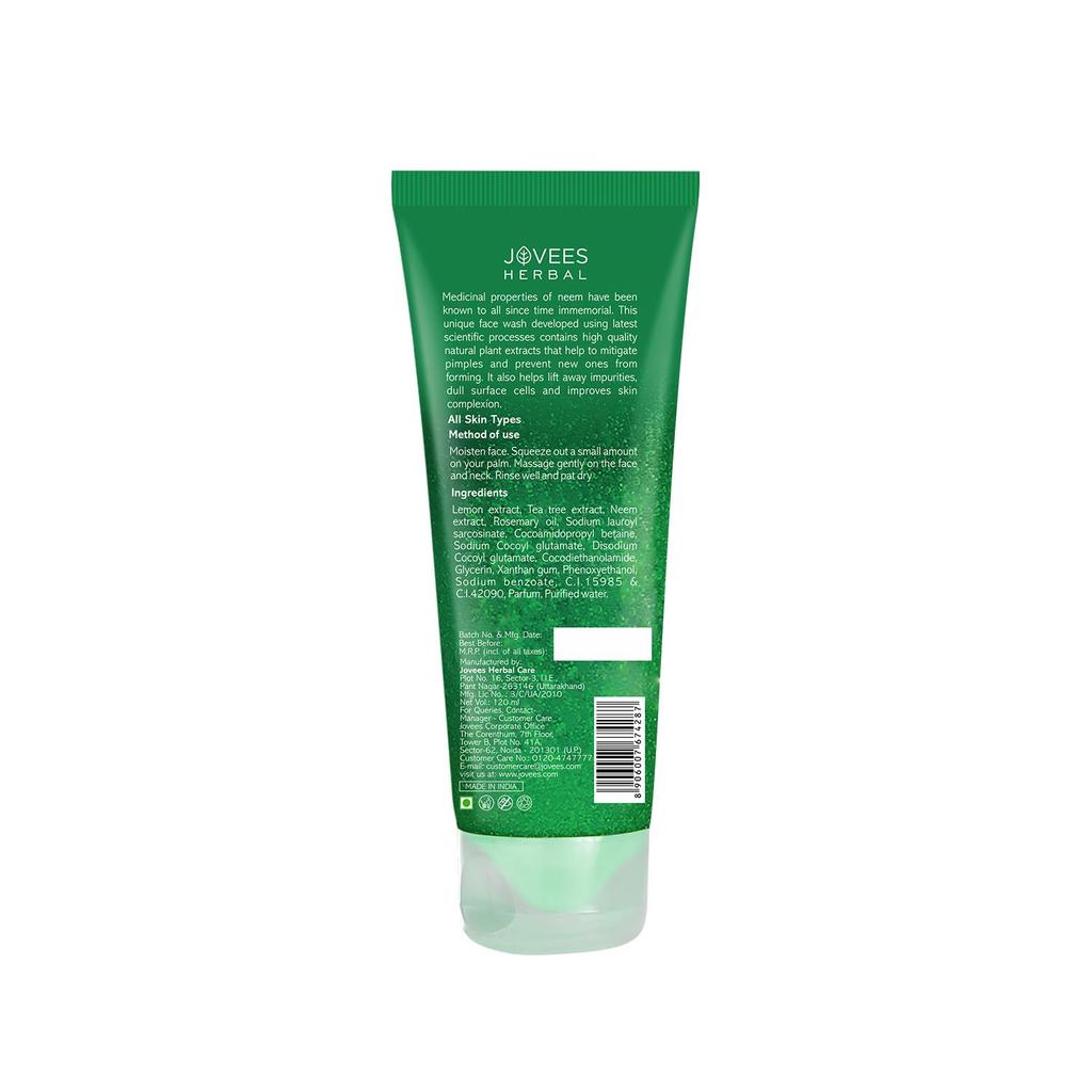 Jovees Herbal Neem Face Wash For Clear Skin 120ml | Acne Control, Oil Reduction, Gentle Cleanser For Oily And Acne-Prone Skin