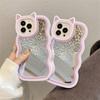 Ins Korean Cute 3d Cartoon Cat Ears Make Up Mirror Phone Case For Iphone 14 13 12 11 Pro Max Silicone Shockproof Soft Cover
