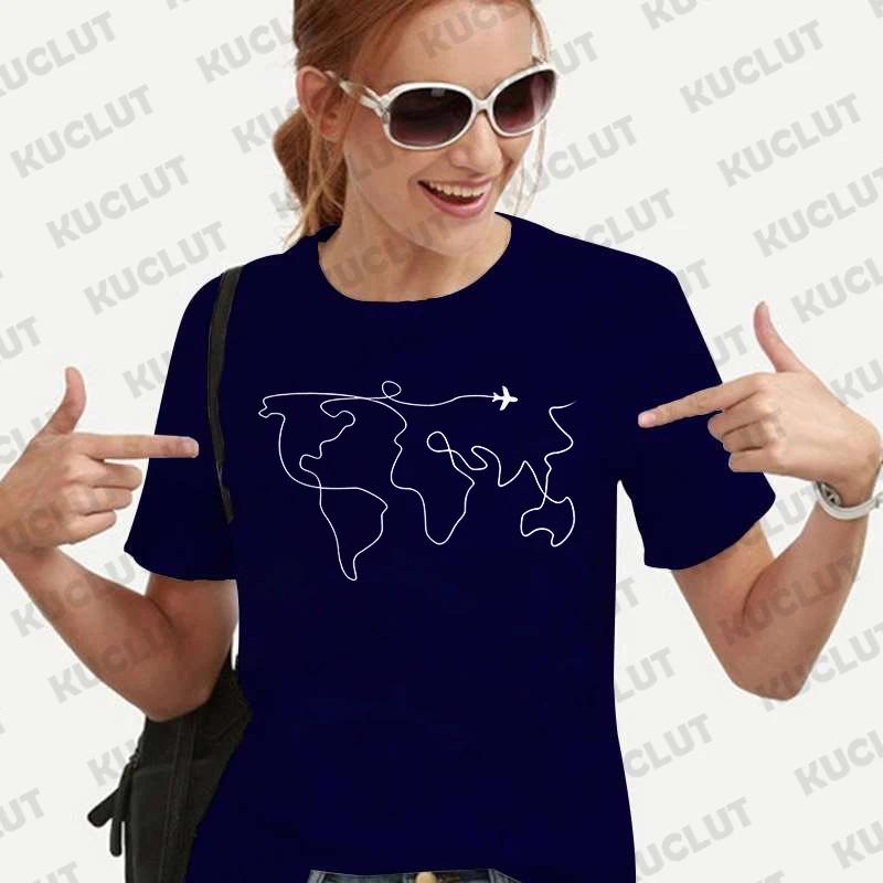Travel Shirts for Women Tops Adventure World Map Travel T-shirts Unisex Clothes Traveler Clothing Short Sleeve Tee Shirt Femme