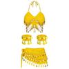 Danse du Ventre Danse Orientale Ensemble Foulard de Hanche Scintillant et Haut Lehenga Sans Manches Manchettes