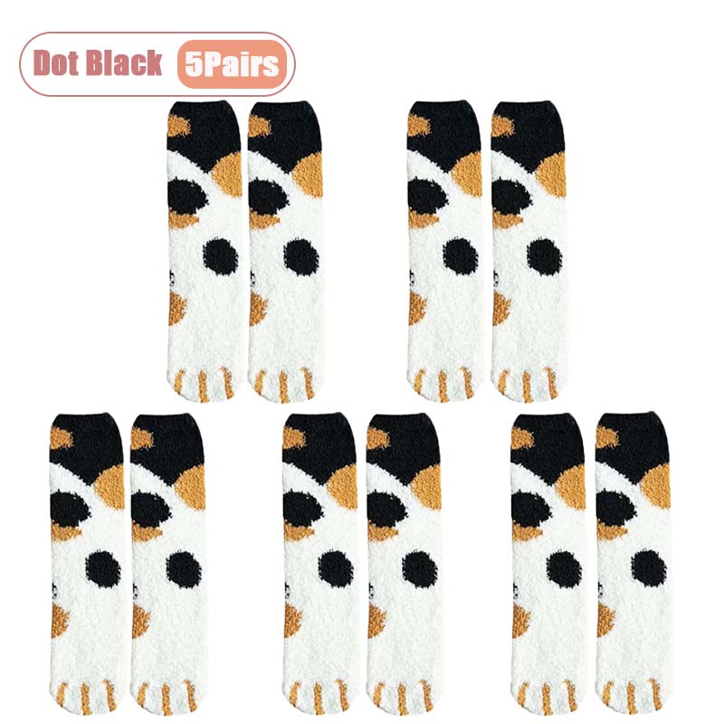 Winter Coral Fleece Socks Mid Calf Cute Cat Paw Design Thickened Warm Sleep Socks for Women Girls Indoor Cold Weather Wear