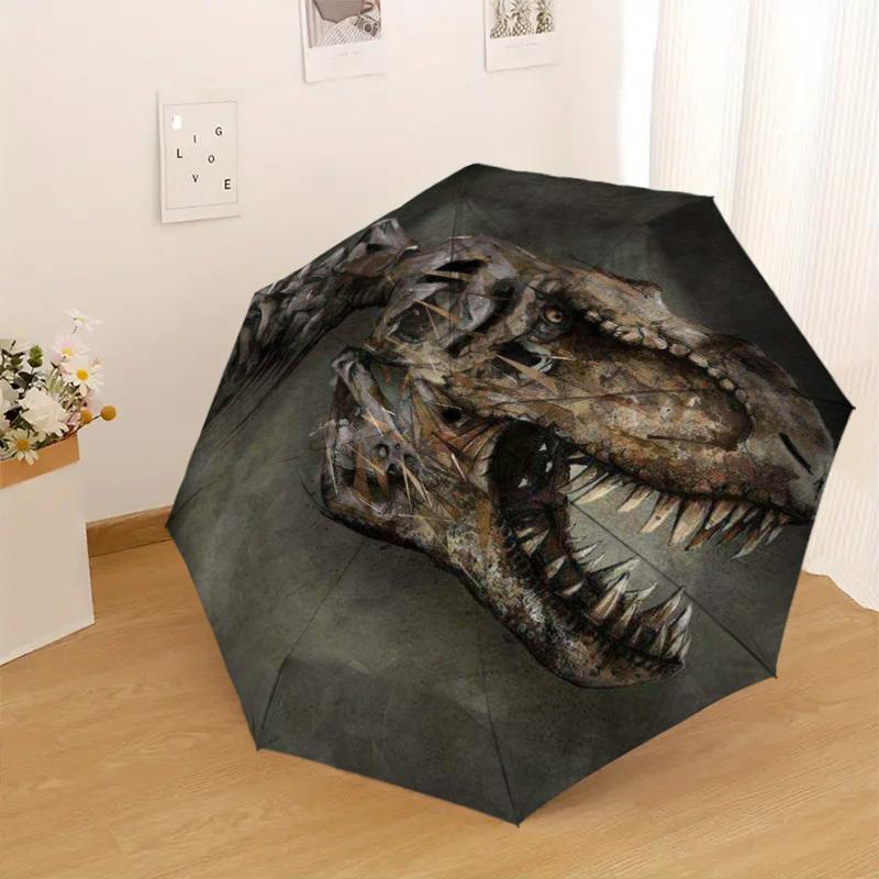 1PC Dinosaur Skull Pattern Small Travel Compact Windproof Umbrella, Automatic Folding Umbrella, Automatic Open/Close ,Gift-175