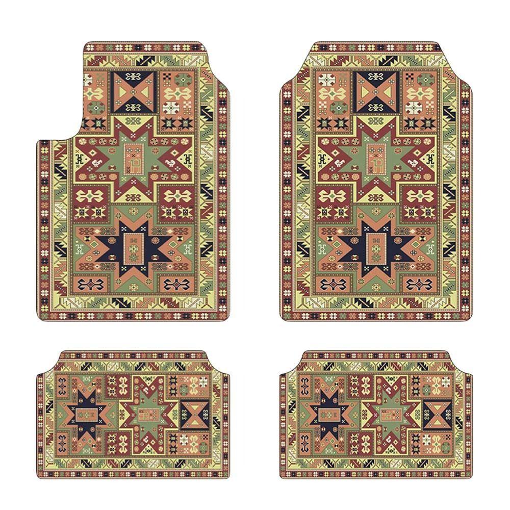 4 Stuks/Set Rubberen Achterkant Auto Vloermatten Boheemse Auto Vloerbeschermer Tapijten voor Voorste Achterstoelen