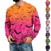Men's Long Sleeve Printed Neck T-Shirt with Ribbed Texture Casual Tee