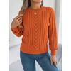Women Autumn Winter Casual Solid Color Hollow Out Lantern Sleeve Pullover Sweater