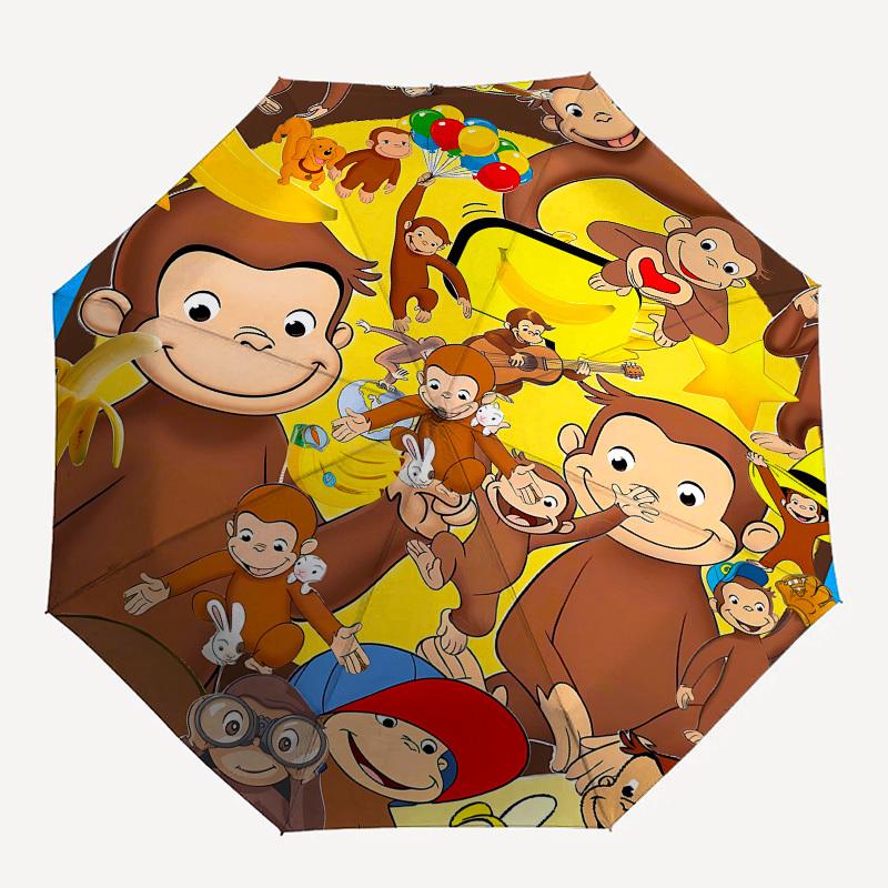 Curious George, Monkeys Automatic Opening and Closing, 8 rib Structure Portable Umbrella, Suitable for Men and Women in All Seasons Perfect