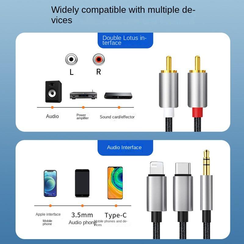 Audio-Adapterkabel, universelles Audiokabel für Apple- und Android-Telefone, Typec-zu-Lotus-Head-RCA-Leistungsverstärker-Fieberkabel