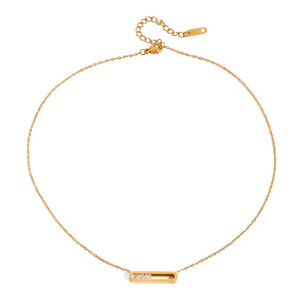 18K gold with white diamonds movable rectangular pendant necklace
