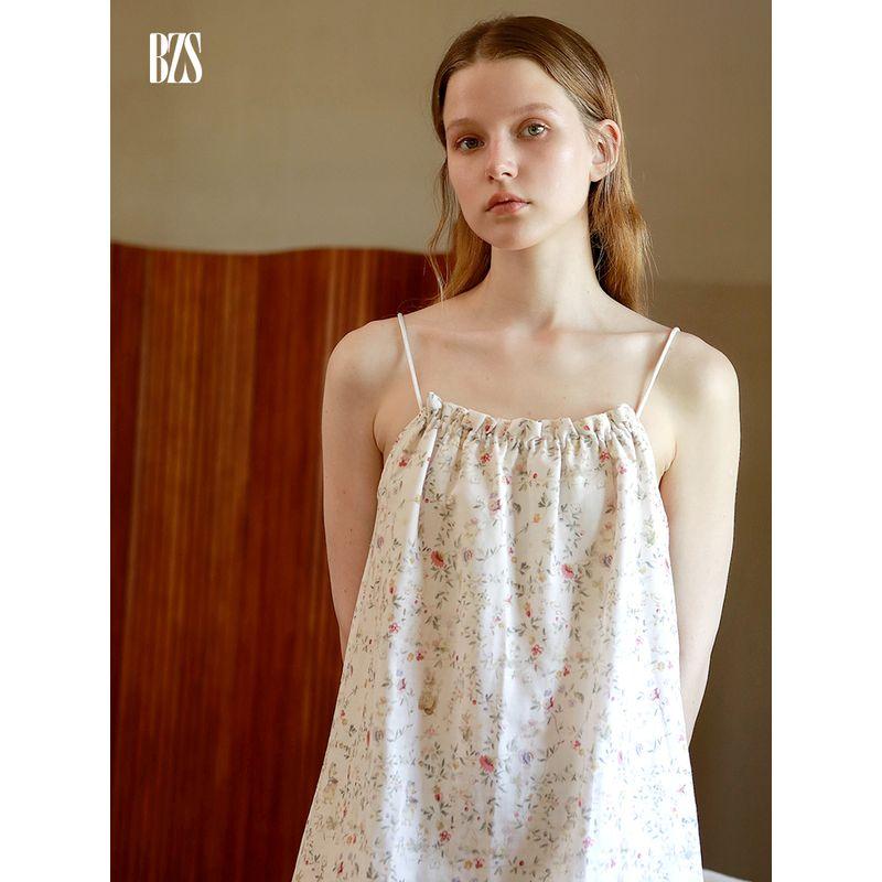 2025 Summer Girls' Lace Edge Home Wear Gauze Mid-Length Slimming Skirts Pastoral Floral Cotton Sling Nightdress