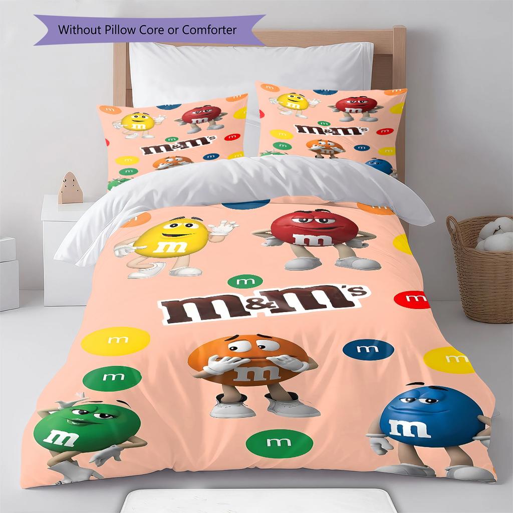 M&M's Muster Bettwäsche, Steppbett Set Bettbezug Kissenbezug Zuhause Geburtstagsgeschenk (1 Bettbezug + 2 Kissenbezüge, ohne Füllung)
