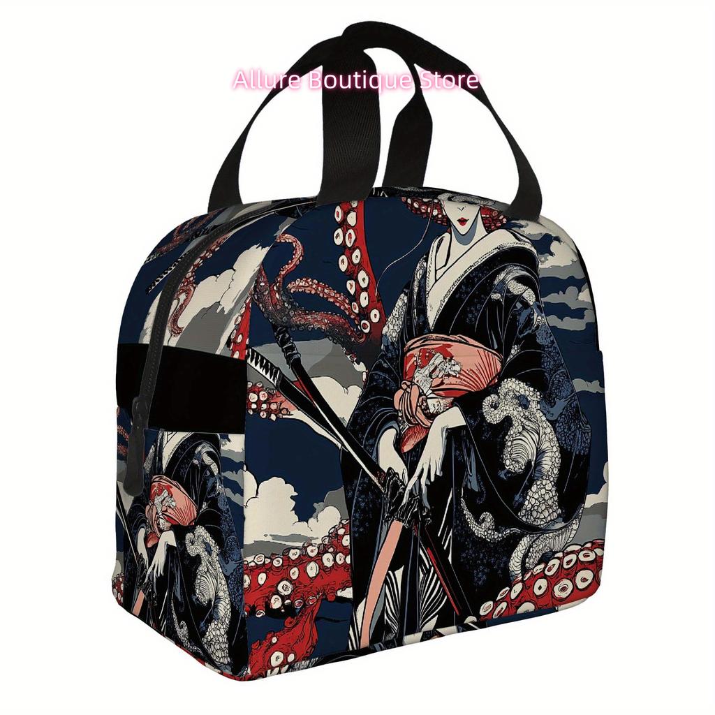 1pc, Geisha Warrior with Tentacles Printed Thermal Bag, Insulation Bag, Insulated Bag. Not for Food Contact. Suitable for Home,