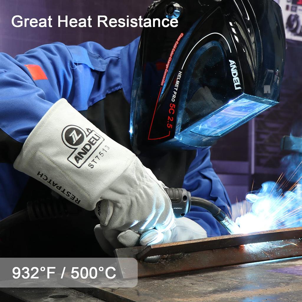 ANDELI Leather MIG Gloves Thick and Cowhide and Sheepskin Gloves For Fire Outdoor and TIG Welding - Soft, Double-Layer - Welding, Potholders, Pits,