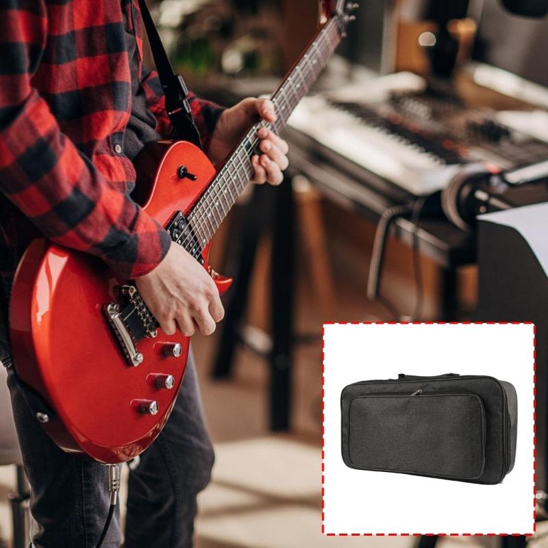 Guitar Pedal Organizer with Multifunctional Storage Pockets Padded Interior Polyester Texture for Live Performances