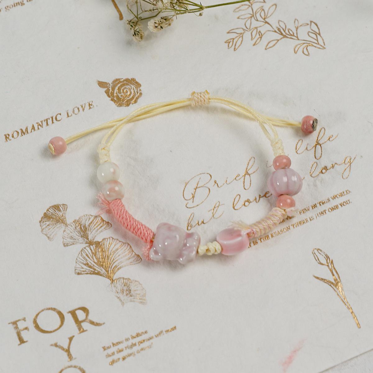 Новый ручной работы маленький свежий милый медведь сладкая подруга керамический браслет веревочка для руки