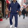 Men's Classic Two-Piece Set, Fleece Zip Hoodie Jacket & Elastic-Waist Cargo Pants For Casual Outdoor Sports