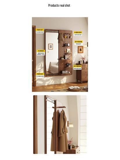 Wall-Mounted Pegboard Full-Length Sliding Mirror for Small Spaces