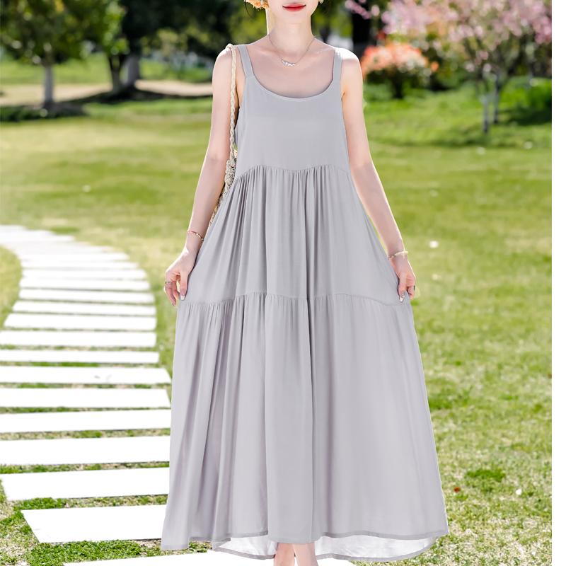 Elegant Sling Dress for Women Plus Size Casual Summer Long Dress Vintage Middle-aged Women's Clothing