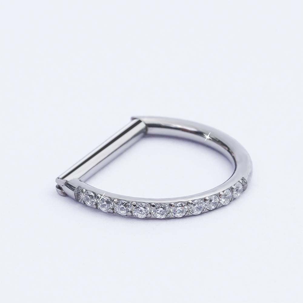G23 Titanium Piercing Jewelry 16G 8/10/12mm Nose Ring Half Ring CZ Paved D Shape Segment Ring Clicke Cartilage Tragus Helix Lip (16G)1.2x10mm