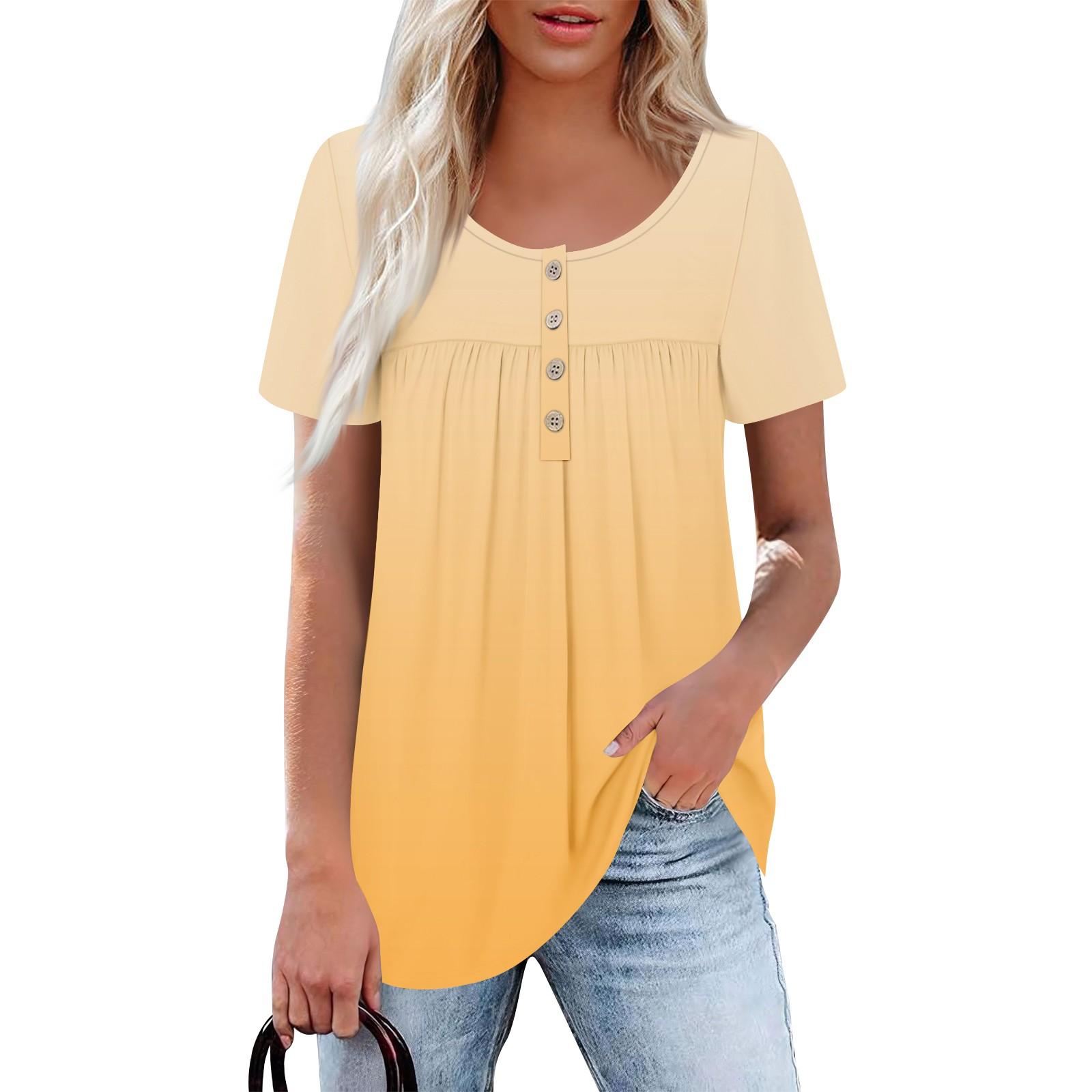 

Женский повседневный топ с круглым вырезом, коротким рукавом, воротником на пуговицах, оборкой на груди, однотонный топ XXL жёлтый