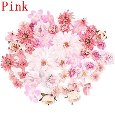 Pink Artificial Flowers Head For Wedding Home Room Decor DIY Fake Flowers For Decoration Birthday Party Craft Wreath Decoration