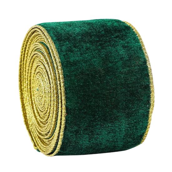 Materiál na výrobu mašlí DIY Sametová vánoční stuha, 2,5 x 78 palců Kordová stuha se zlatými okraji Pro svazování dárkových krabic, Balení, Výrobu, Řemesla,