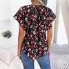 Frauen Frühling Sommer Lose Rüschen Spitze Up Chiffon Top Für Damen O Neck Fliegende Ärmel Floral Blusen