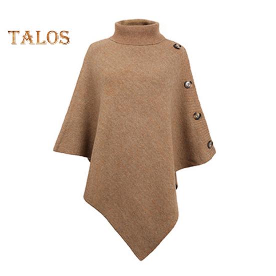 

Женский свитер с высоким воротником, однотонный, в стиле накидки, свитер, пальто, украшение на пуговицы, свободный крой, повседневный, для поездок на работу, вязаный топ S