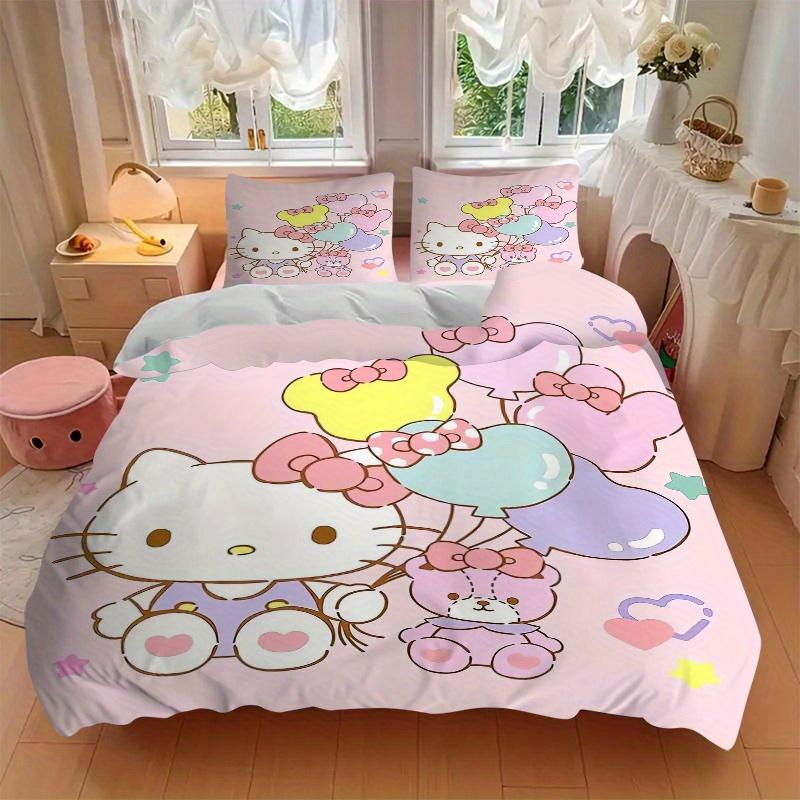 3pcs Colorful Balloons Hello Kitty Bedding Set - Includes Quilt Cover and Pillowcases, Suitable for All Seasons, Machine Washable - Ideal Gi