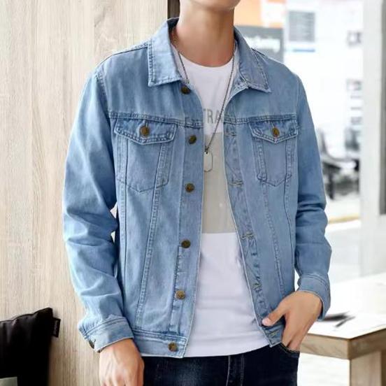 Spring Autumn Men's Denim Jackets Casual Streetwear Outerwear Solid Color Single Breasted Turn Down Collar Denim Jacket Men