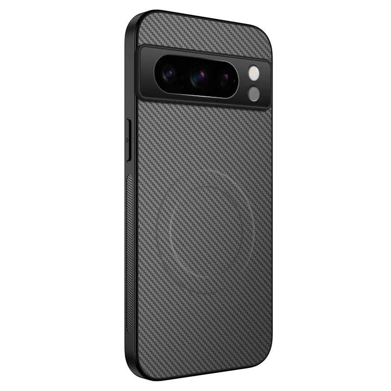 Magnetic Wireless Charging Phone Case For Google Pixel 7 8 Pro 6A Lens Protection Matte Carbon Fiber Pattern Silicone Cover Case