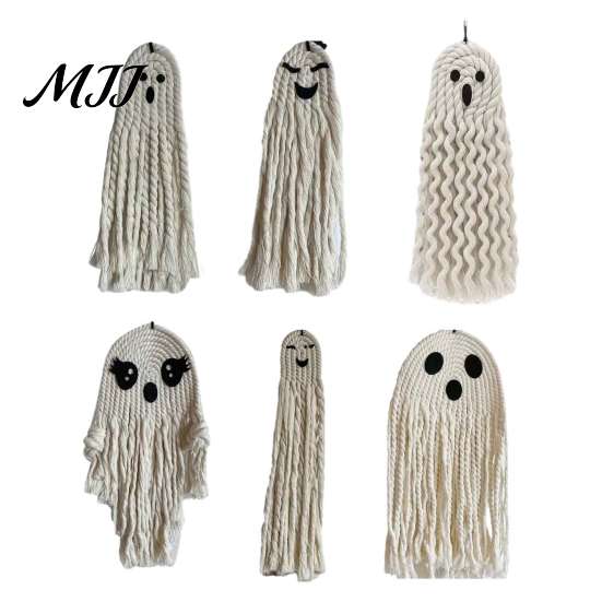 Handmade Cotton Rope Ornament Ghost Hanging for Halloween, Indoor Outdoor Unique Halloween Gift Friends Pendent Front Door Window Wall Yard