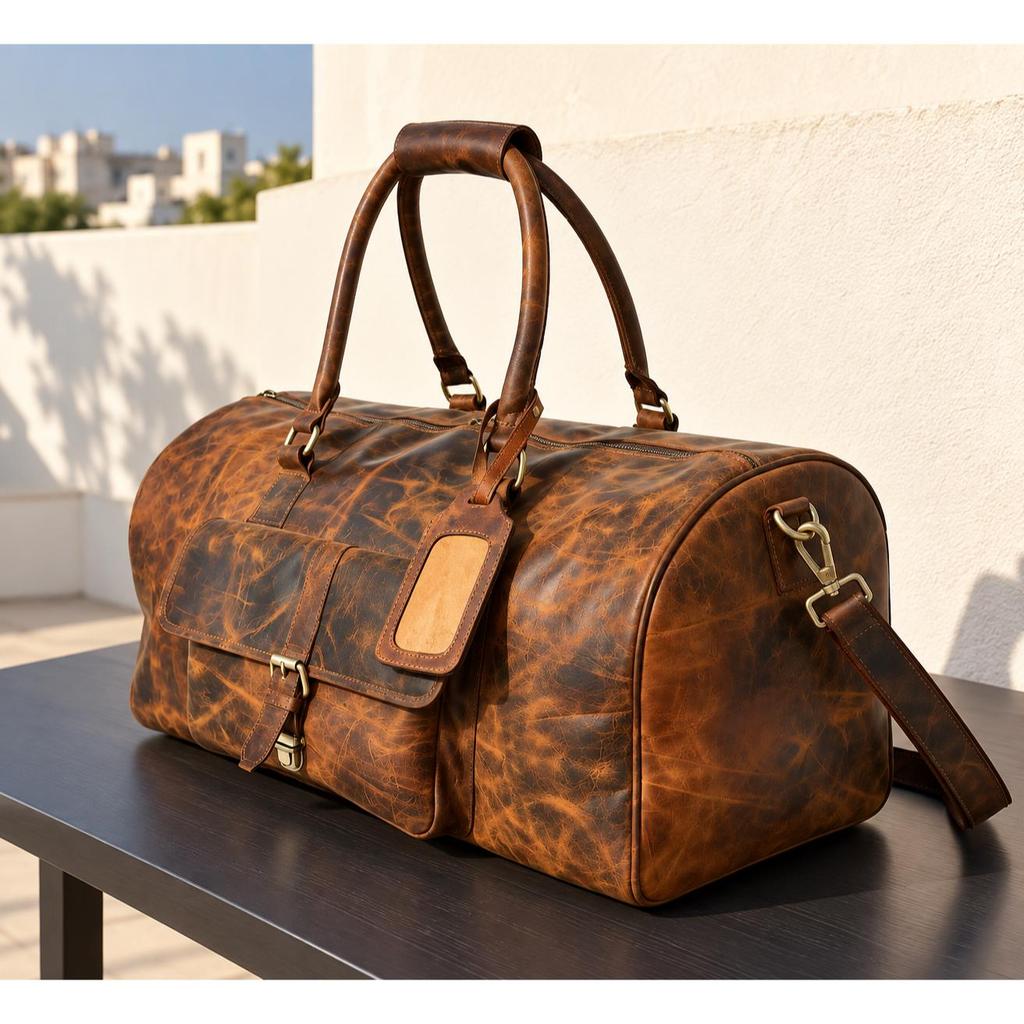 Handgefertigte Reisetasche aus Büffelleder: Herren Wochenend-Reisetasche mit Schuhfach