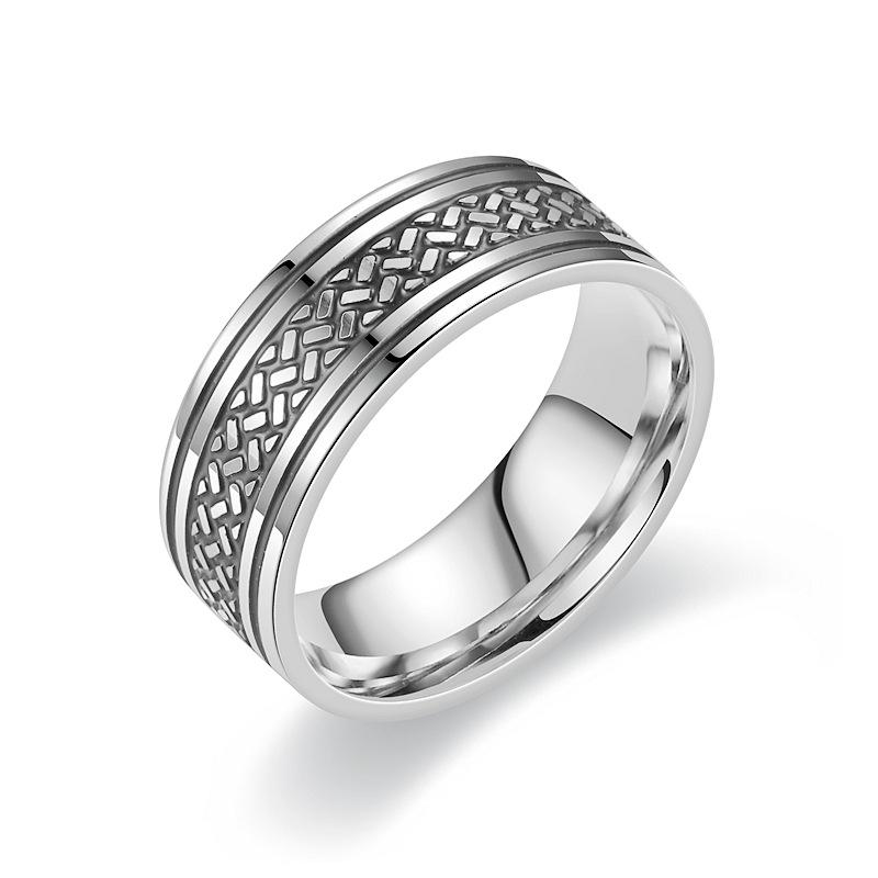 Men's Titanium Steel Punk Ring with Geometric Carving, Blackened for Couples - European & American Style.