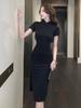 Black cheongsam new women's summer retro Chinese style women's clothing medium and long light improved dress